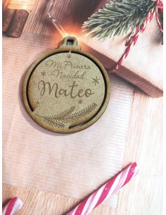 Bola Mi Primera Navidad grabada en madera 2