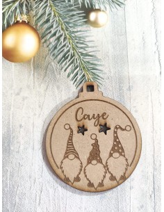 Bola Gnomos Navidad grabada en madera