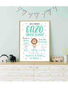 Comprar lámina de nacimiento personalizada | Diseño león