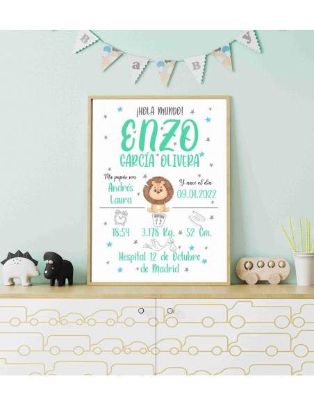 Comprar lámina de nacimiento personalizada | Diseño león