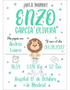 Comprar lámina de nacimiento personalizada | Diseño león 2