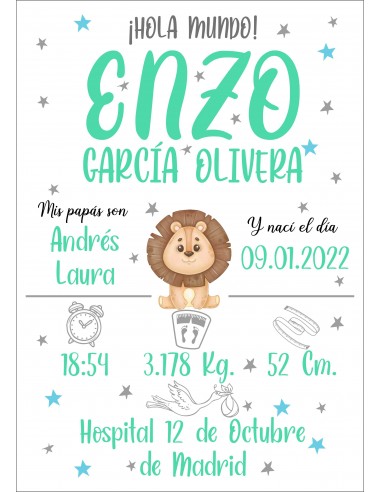 Lámina de nacimiento personalizada León