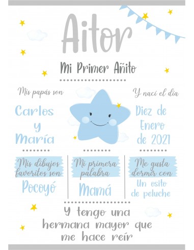 Lámina de nacimiento personalizada Estrella