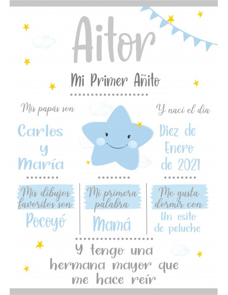 Lámina de nacimiento personalizada Estrella