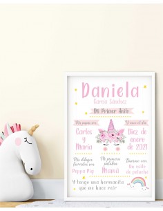 Lámina Mi Primer Añito personalizada Unicornio