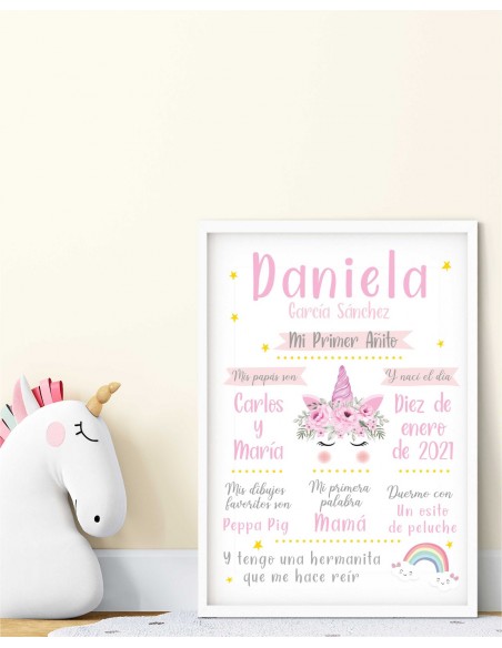 Lámina Mi Primer Añito personalizada Unicornio