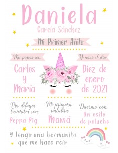 Lámina Mi Primer Añito personalizada Unicornio 2