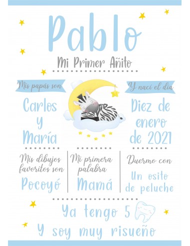 Lámina Mi Primer Añito personalizada Cebra