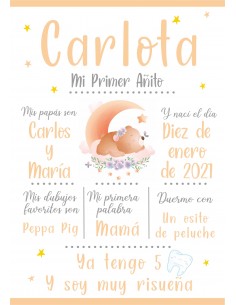 Lámina Mi Primer Añito personalizada Osito 2