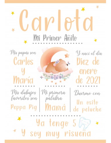 Lámina Mi Primer Añito personalizada Osito