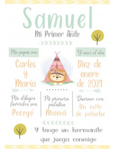 Lámina Mi Primer Añito personalizada Indio 2