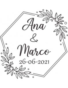 Sello boda personalizado hexágono floral 2