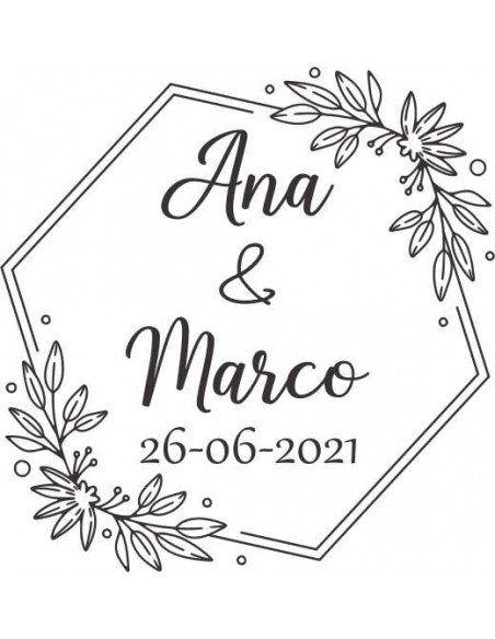 Sello boda personalizado hexágono floral