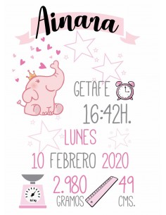 Lámina de nacimiento personalizada Elefantito 2