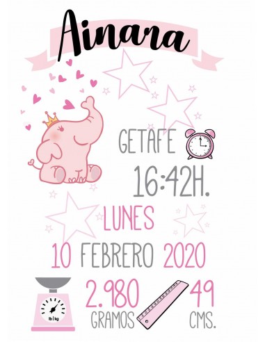 Lámina de nacimiento personalizada Elefantito