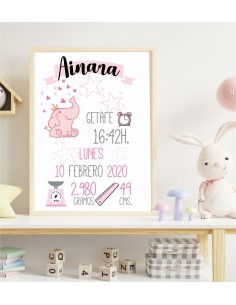 Lámina de nacimiento personalizada Elefantito