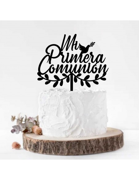 Topper para tarta Mi Primera Comunión con adorno floral