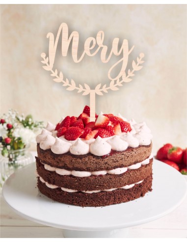 Topper para tarta con nombre personalizado: modelo floral