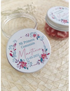 Bote para gominolas con pegatina floral