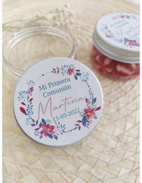 Bote para gominolas con pegatina floral