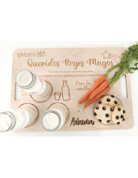 Bandeja de madera para los Reyes Magos con nombre