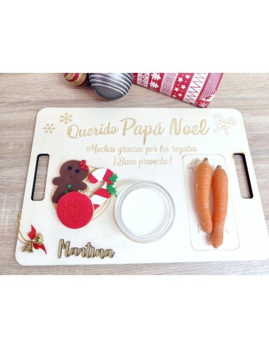 Bandeja de madera para Papá Noel con nombre