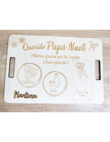 Bandeja de madera para Papá Noel con nombre