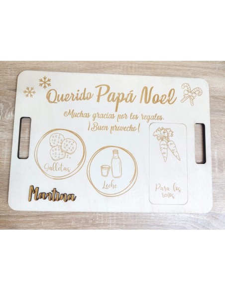 Bandeja de madera para Papá Noel con nombre